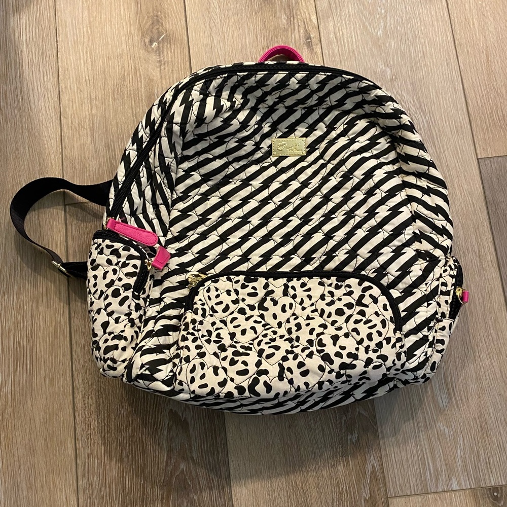 Betsey Johnson Black White Pink Hearts Backpack